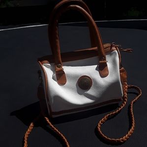 White and tan mini purse